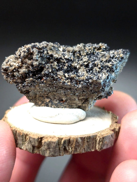 Brookite on Smoky Quartz Magnet Cove Arkansas USA Old Stock w/ wood display - Collectibles:Rocks Fossils &