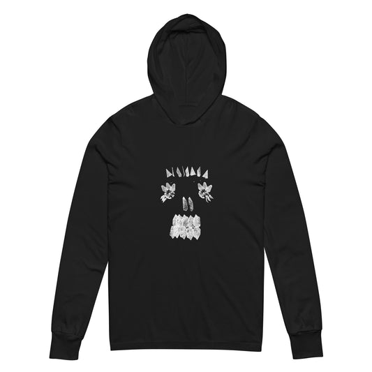 Crystal Skull - Hooded Long-Sleeve Tee (White Ink on Dark) - Arkansas Minerals - Black / XS