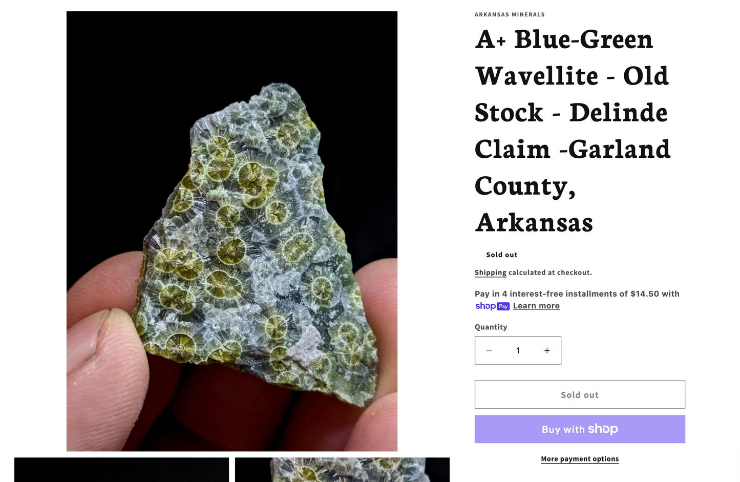 A blue-green wavelite mineral specimen with circular, lime-yellow patterns set against a grayish matrix.