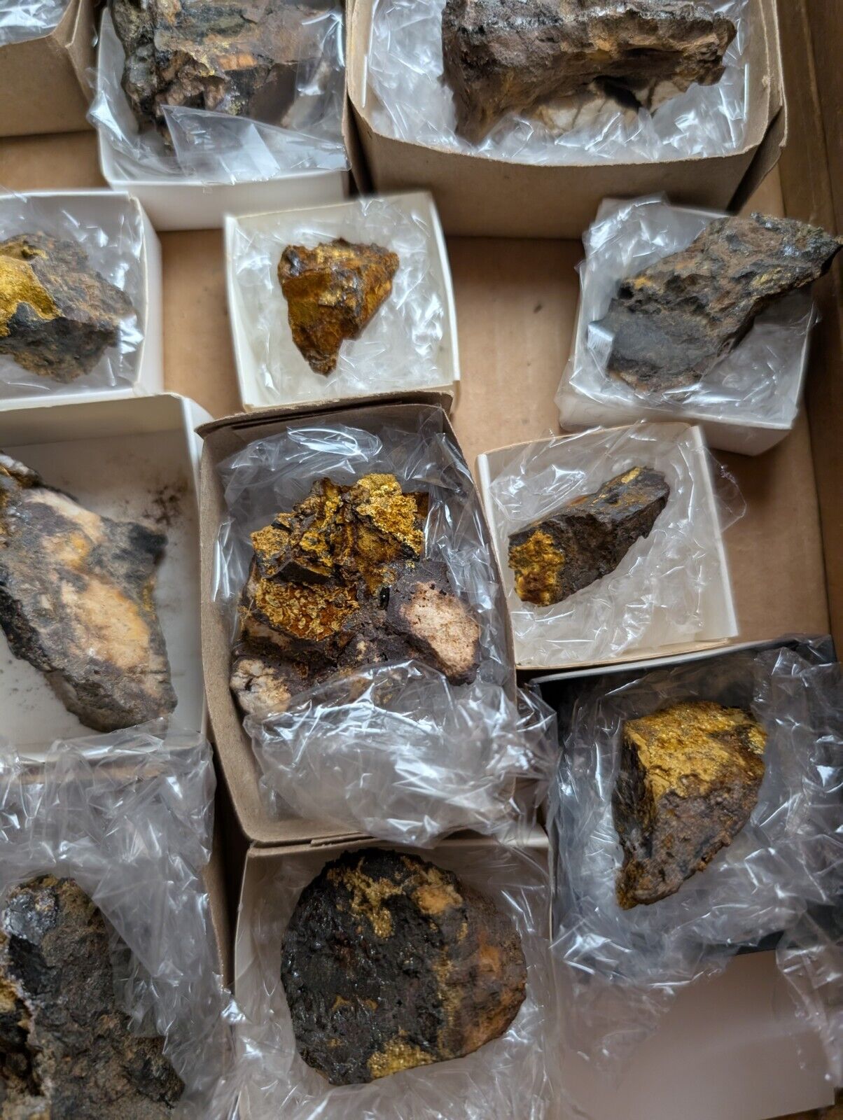 Flat of 16 Cacoxenite Kidwellite Iron Phosphate Specimens - Arkansas USA - Collectibles:Rocks Fossils &
