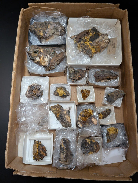 Flat of 16 Cacoxenite Kidwellite Iron Phosphate Specimens - Arkansas USA - Collectibles:Rocks Fossils &