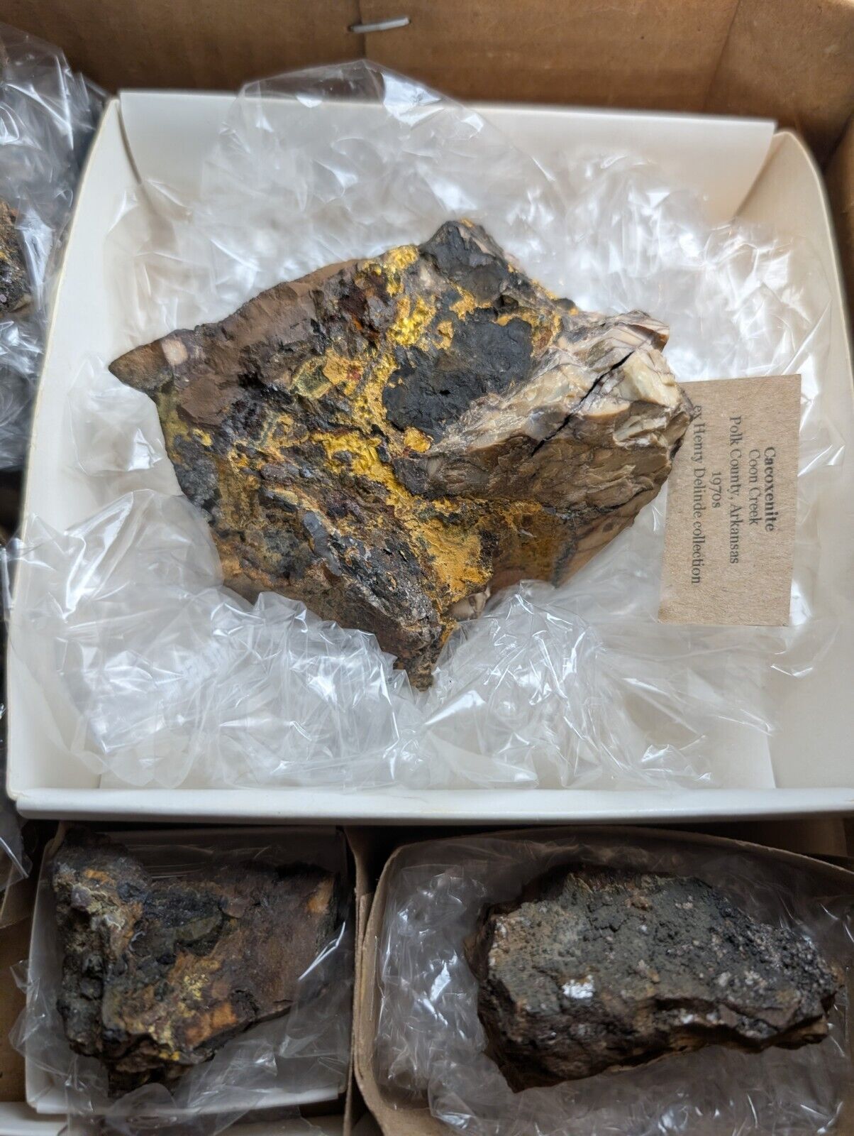 Flat of 16 Cacoxenite Kidwellite Iron Phosphate Specimens - Arkansas USA - Collectibles:Rocks Fossils &