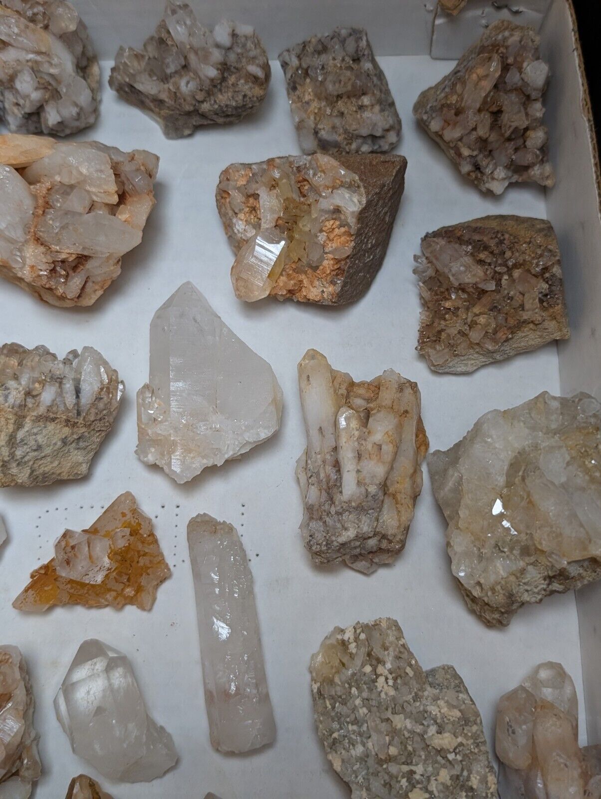 Flat of 31 Natural Quartz Crystal Specimens - Arkansas USA (Clusters Points) - Collectibles:Rocks Fossils &