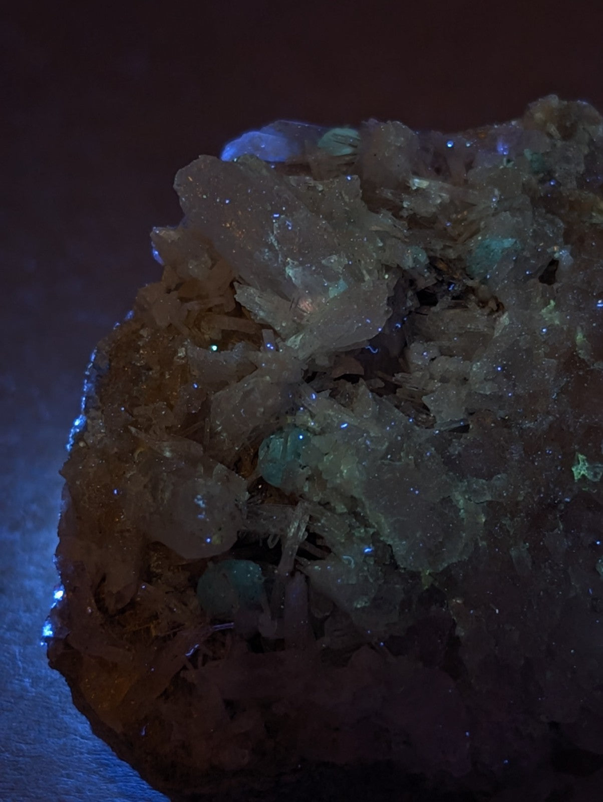 Green cookeite on solution quartz mineral with translucent clear and pale green hues from saline county arkansas rare uv reactive