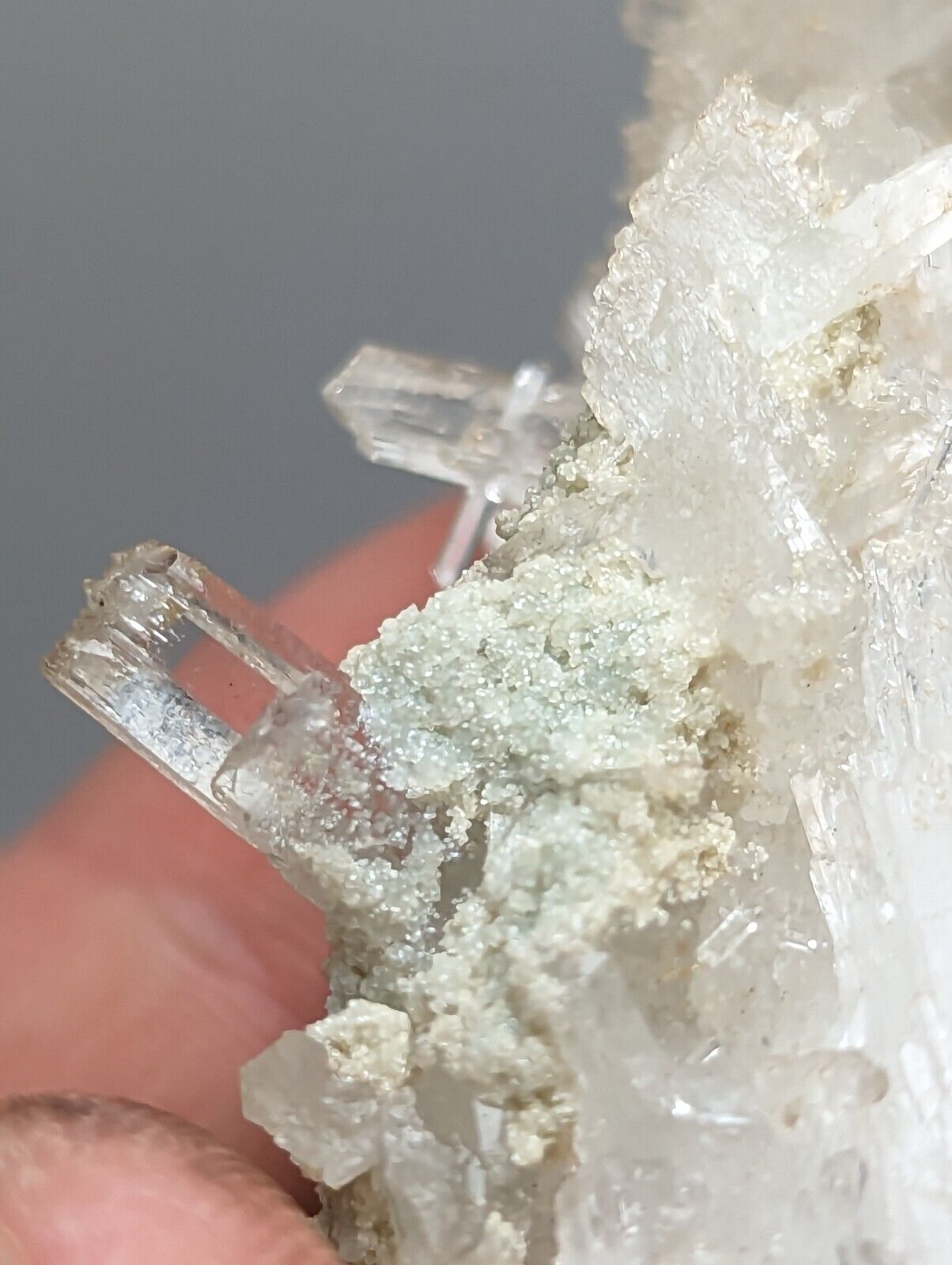 Jeffrey Quarry Quartz Crystal + Blue Cookeite Ultra Rare Arkansas Old Stock 8cm - Collectibles:Rocks Fossils &