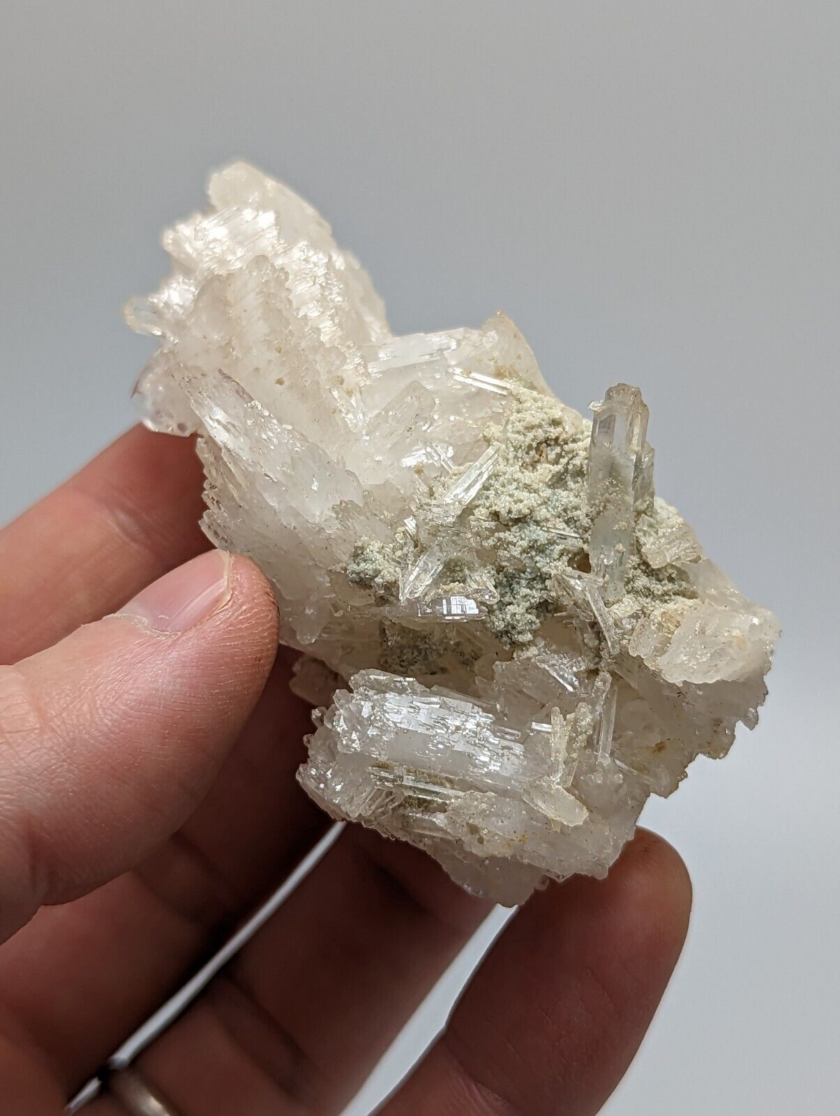 Jeffrey Quarry Quartz Crystal + Blue Cookeite Ultra Rare Arkansas Old Stock 8cm - Collectibles:Rocks Fossils &