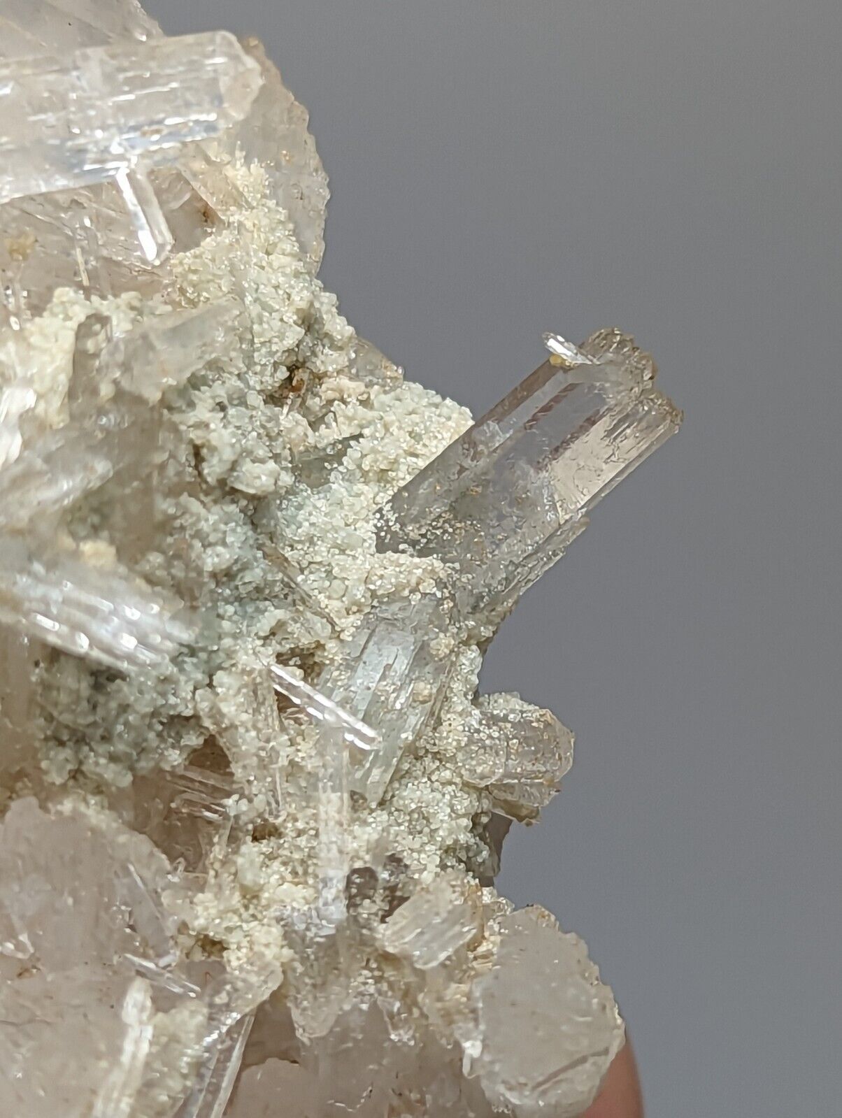 Jeffrey Quarry Quartz Crystal + Blue Cookeite Ultra Rare Arkansas Old Stock 8cm - Collectibles:Rocks Fossils &