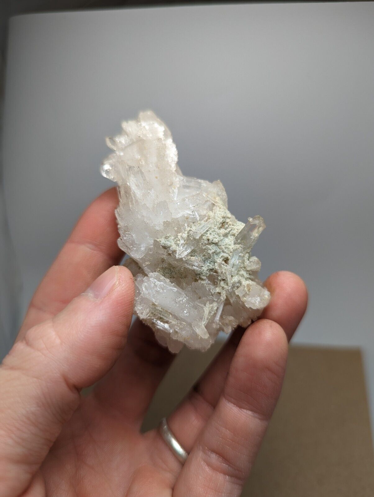 Jeffrey Quarry Quartz Crystal + Blue Cookeite Ultra Rare Arkansas Old Stock 8cm - Collectibles:Rocks Fossils &