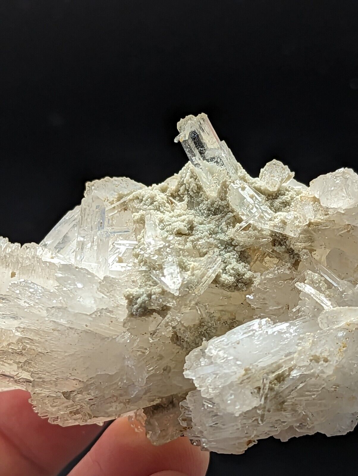 Jeffrey Quarry Quartz Crystal + Blue Cookeite Ultra Rare Arkansas Old Stock 8cm - Collectibles:Rocks Fossils &
