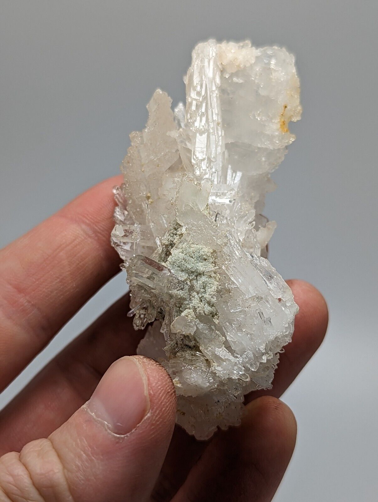 Jeffrey Quarry Quartz Crystal + Blue Cookeite Ultra Rare Arkansas Old Stock 8cm - Collectibles:Rocks Fossils &