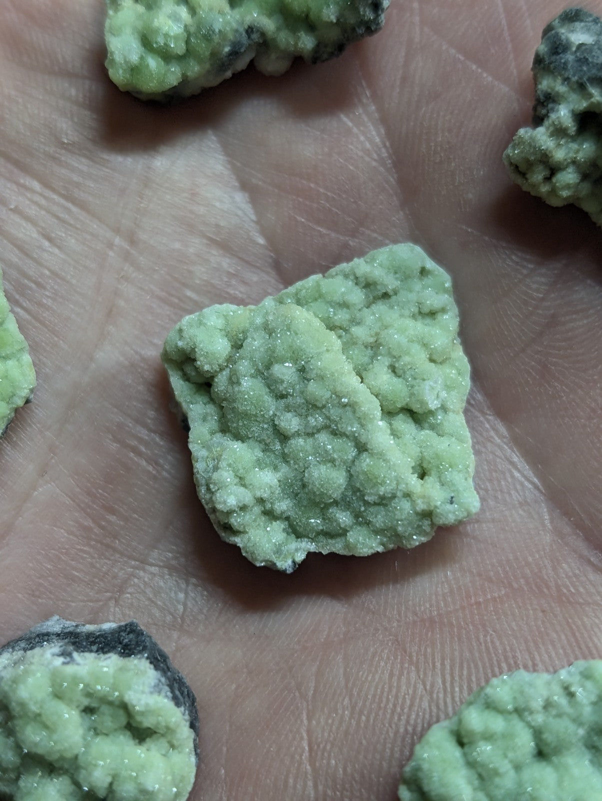 Light green, textured mineral specimens with a crystalline surface.