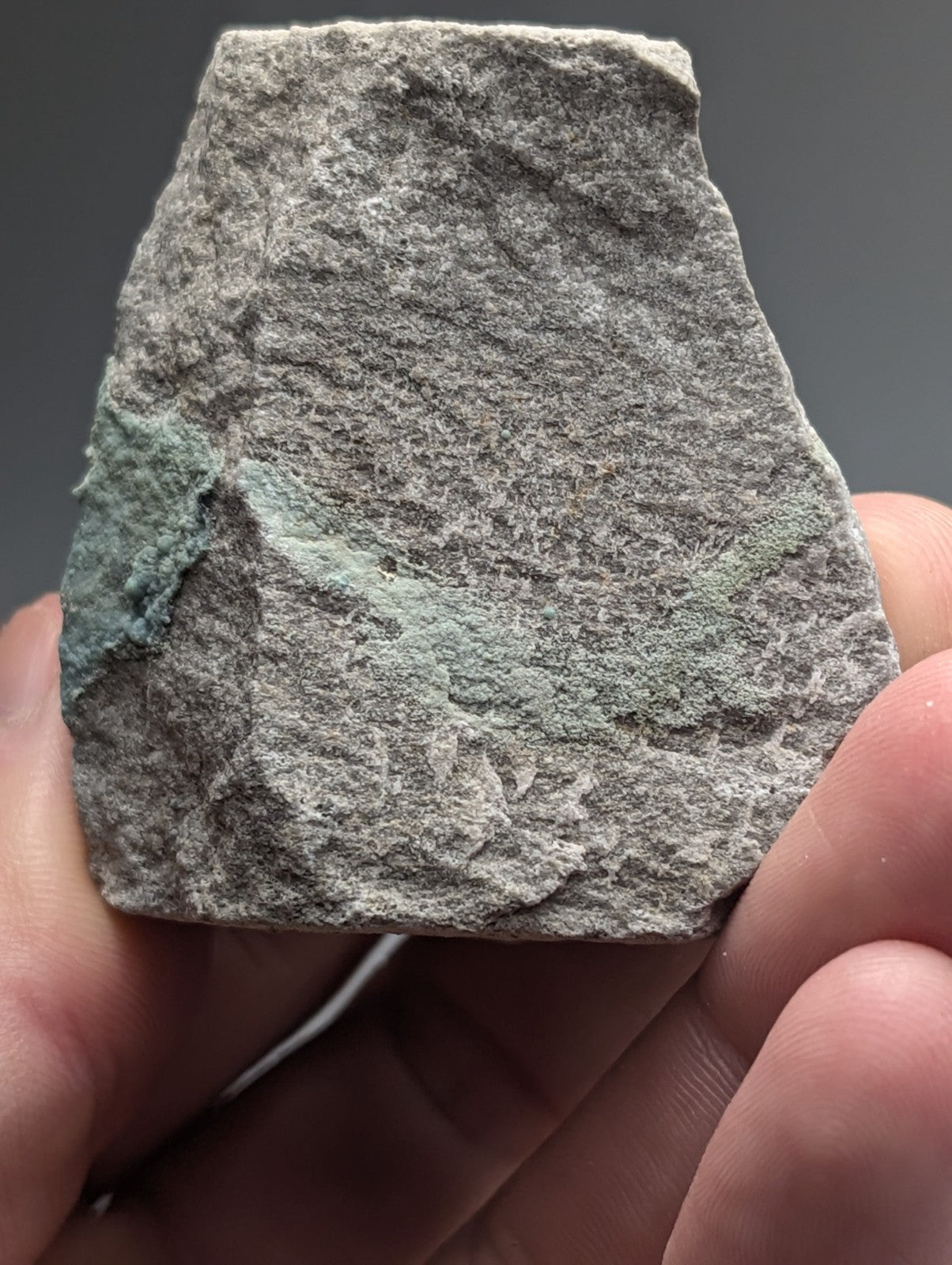 A rough gray planerite stone fragment with greenish patina from Mauldin Mountain Arkansas uv reactive set of 2