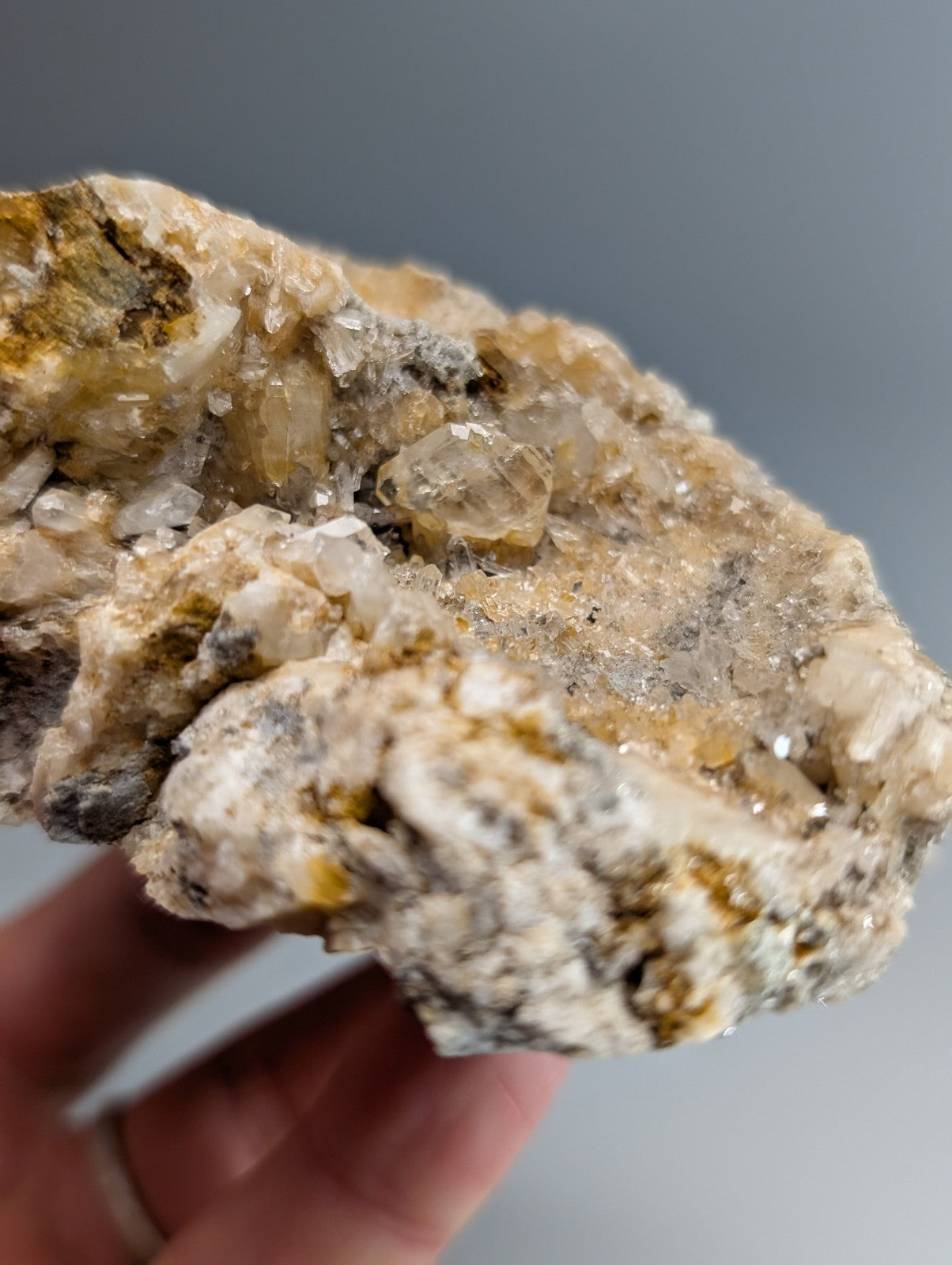 Quartz crystal cluster with translucent solution quartz and cookeite in beige and gray matrix from Saline County Arkansas
