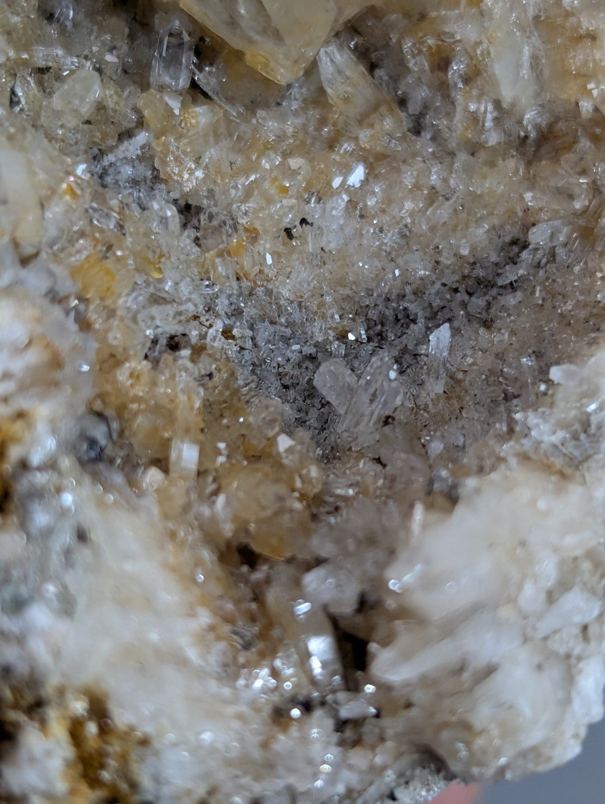 Quartz crystal cluster with translucent clear and pale yellow solution quartz and cookeite from Saline County Arkansas