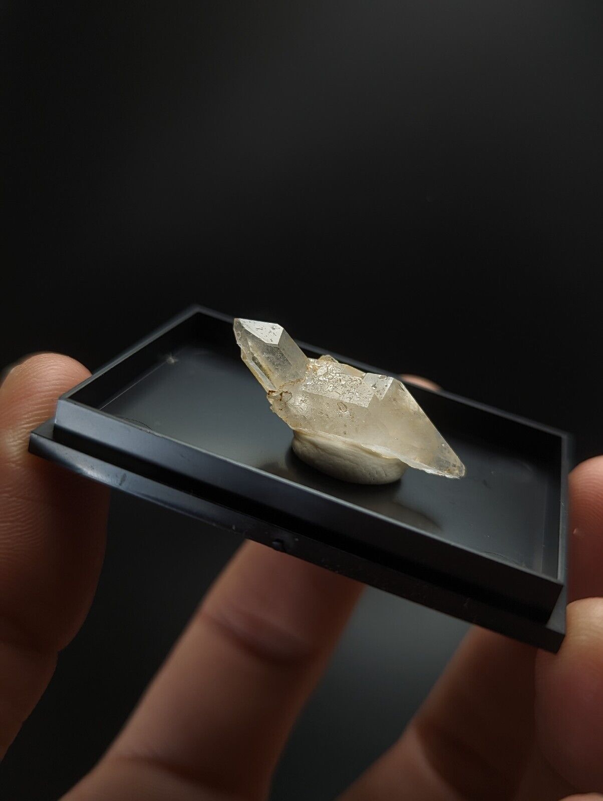 Translucent quartz crystal specimen.