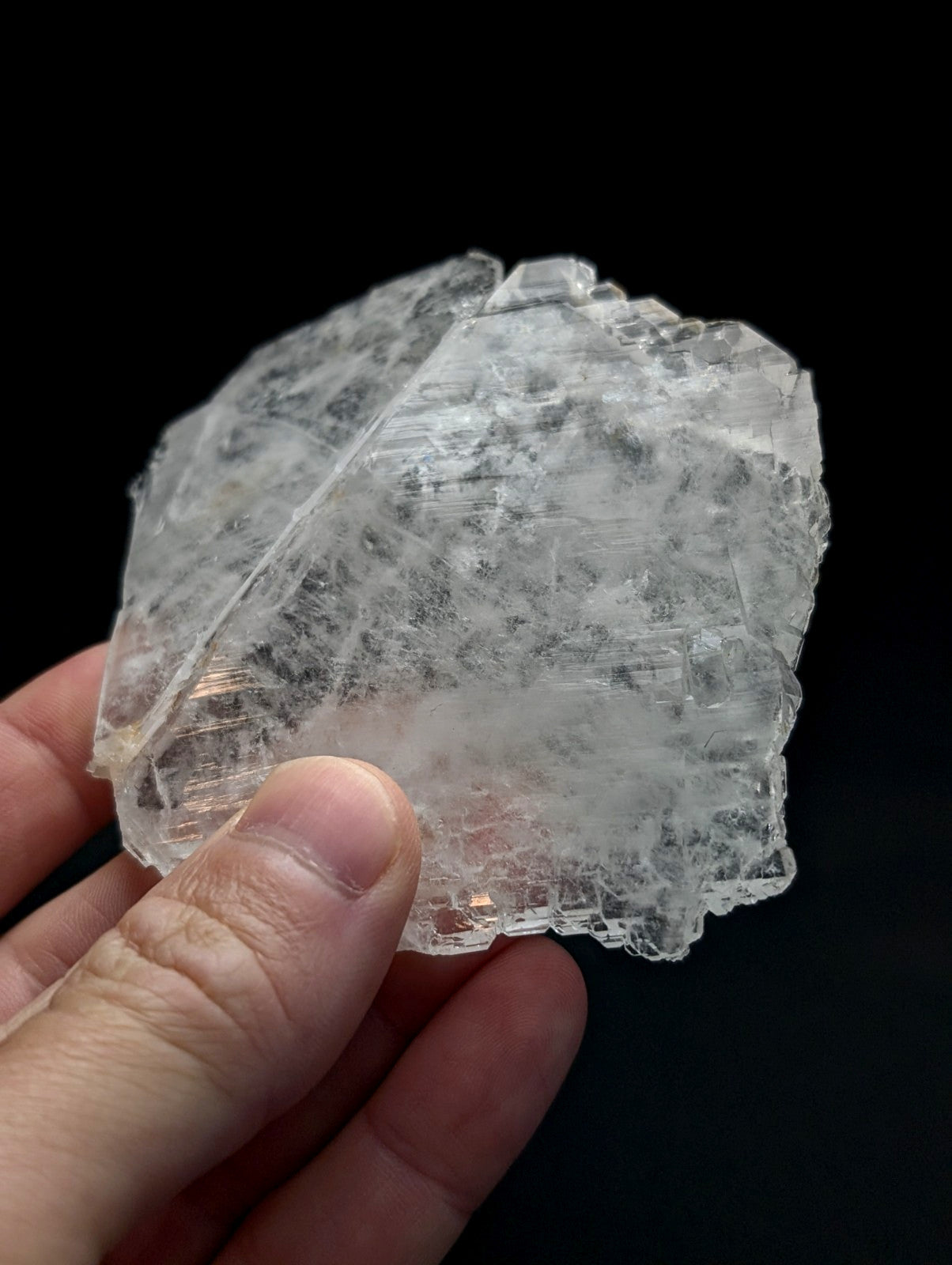 Rare and unique clear faden sheet quartz crystal cluster with rough jagged surface and internal striations from arkansas usa