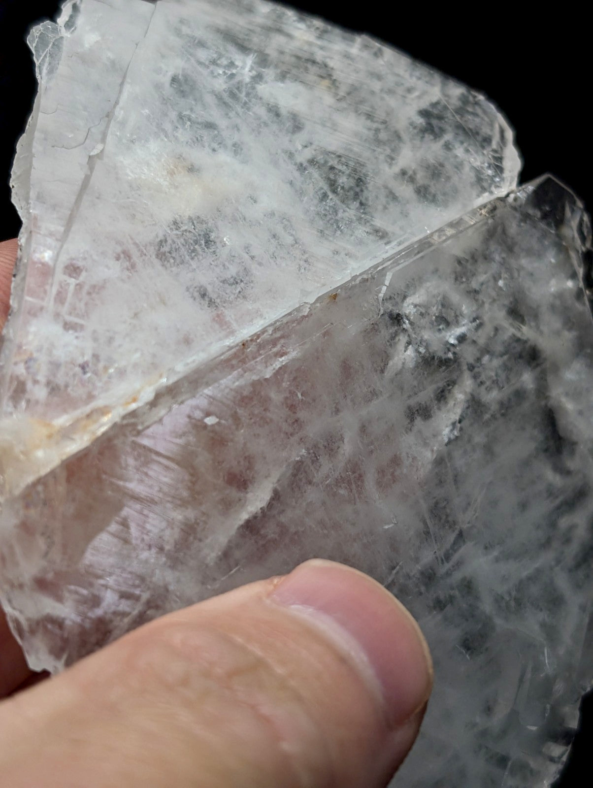 Rare and unique faden sheet quartz crystal cluster with cloudy white and grayish translucent irregular fragment from Arkansas
