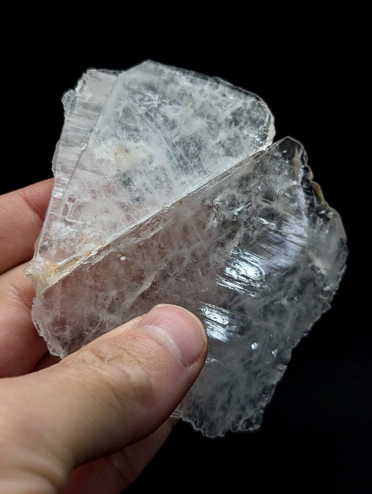 Rare and unique faden sheet quartz crystal cluster with translucent clear quartz and visible internal striations from Arkansas usa