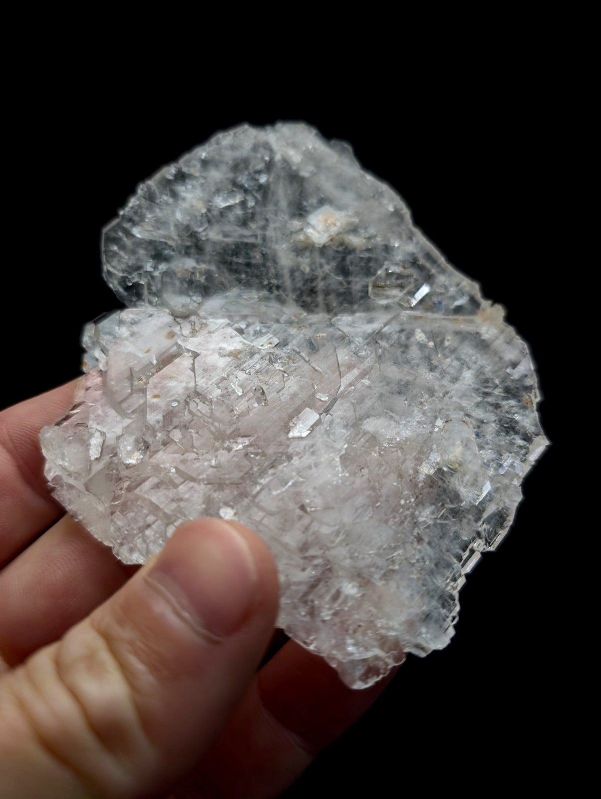 Rare and unique faden sheet quartz crystal cluster with translucent pinkish hues and jagged surface from Arkansas usa