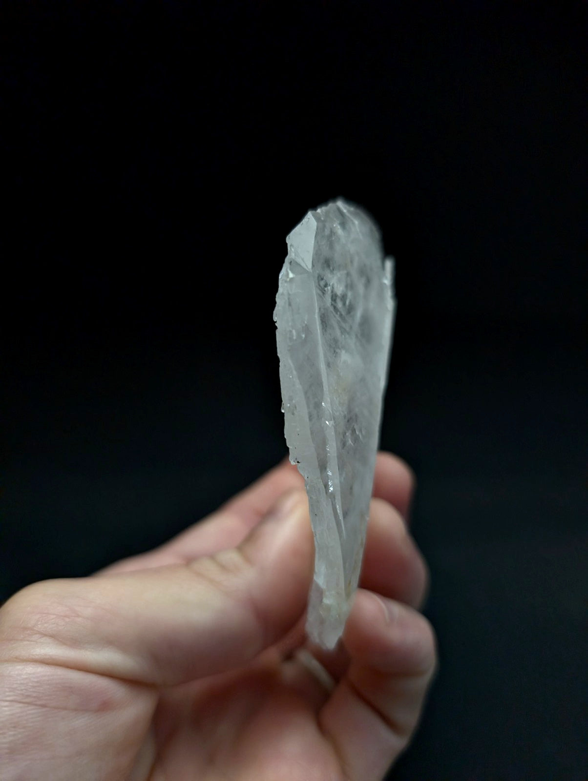 Rarest unique faden sheet quartz crystal cluster with pale gray translucent jagged leaf shape and inclusions from arkansas