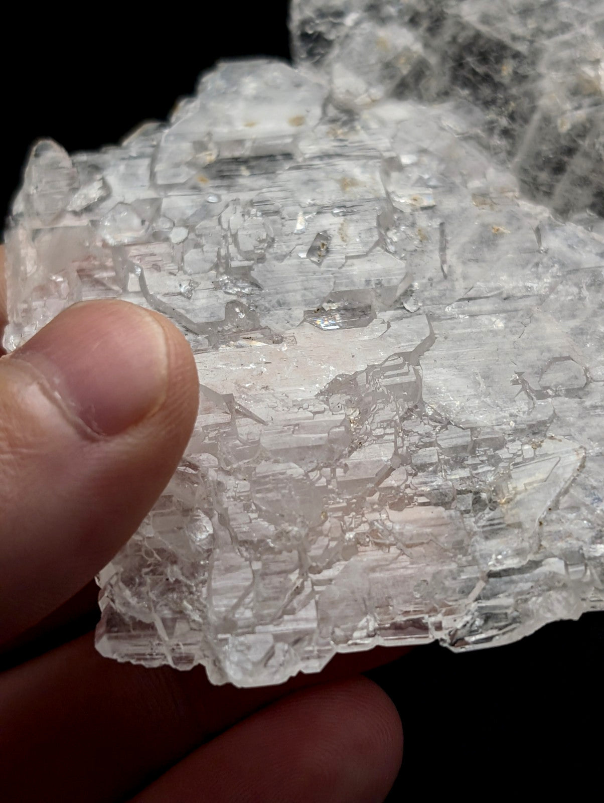 Rare and unique faden sheet quartz crystal cluster with jagged translucent layered surface and faint internal striations