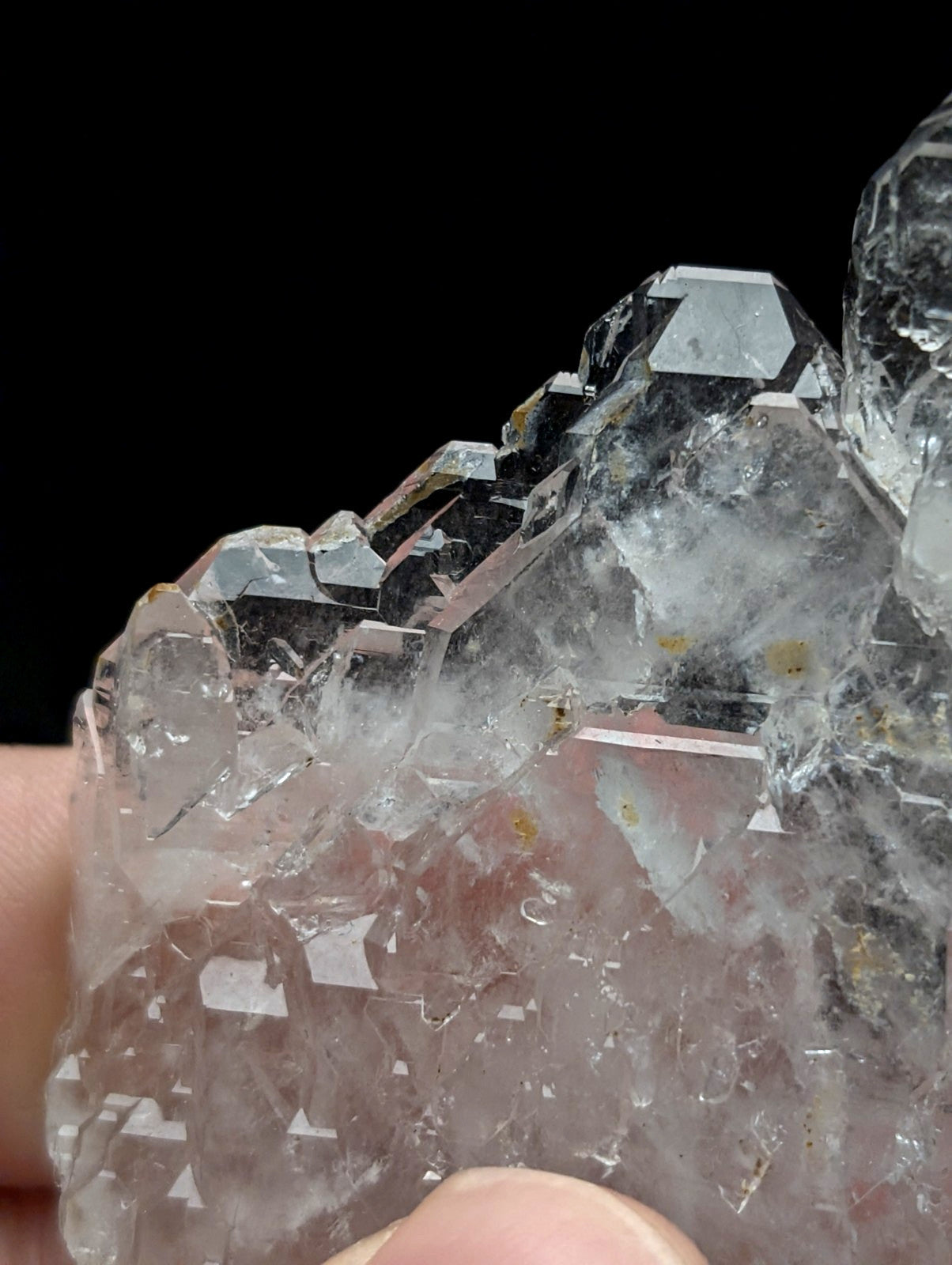 Rare and unique translucent clear quartz cluster with sharp geometric facets from garland county arkansas usa