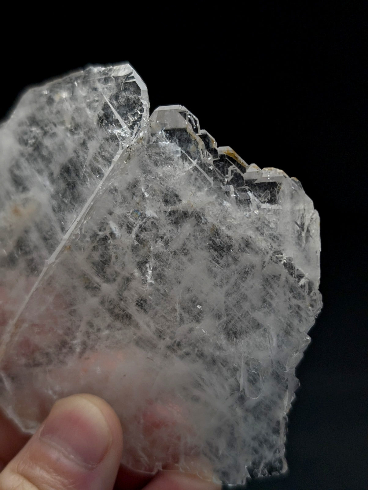 Rare and unique faden sheet quartz crystal cluster from garland county arkansas with translucent rough jagged surface and striations