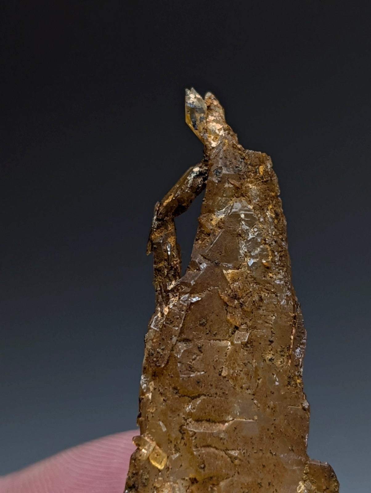 Rare and unique quartz crystal oddity from garland county arkansas with rugged translucent brown and golden inclusions