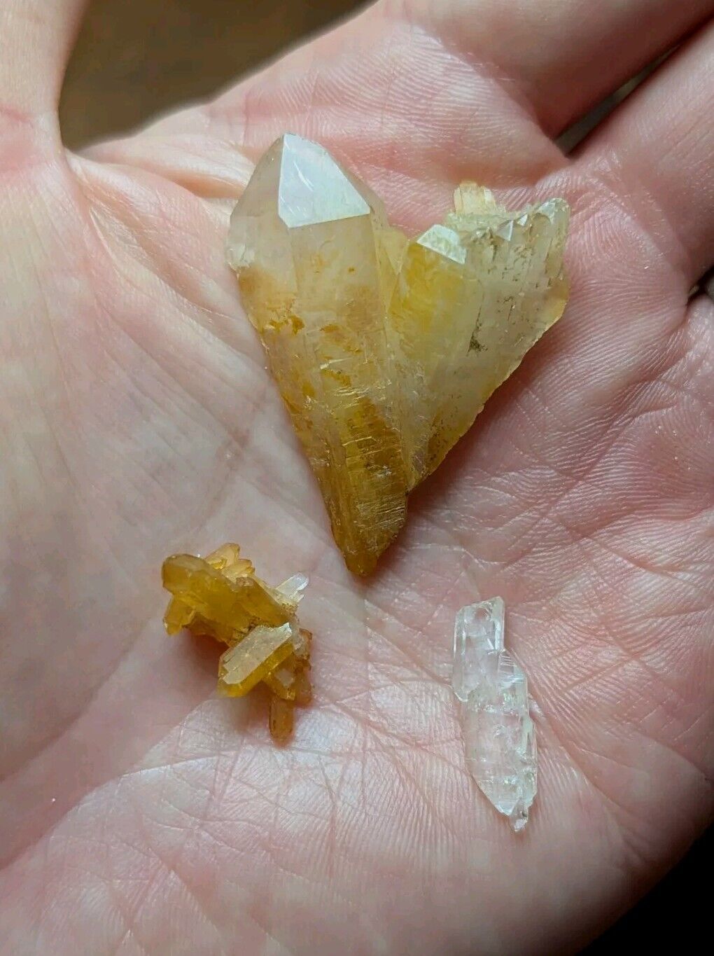 Set of 3 Arkansas Quartz Crystals w/ Natural Iridescence + a Faden Point OOAK - Collectibles:Rocks Fossils &