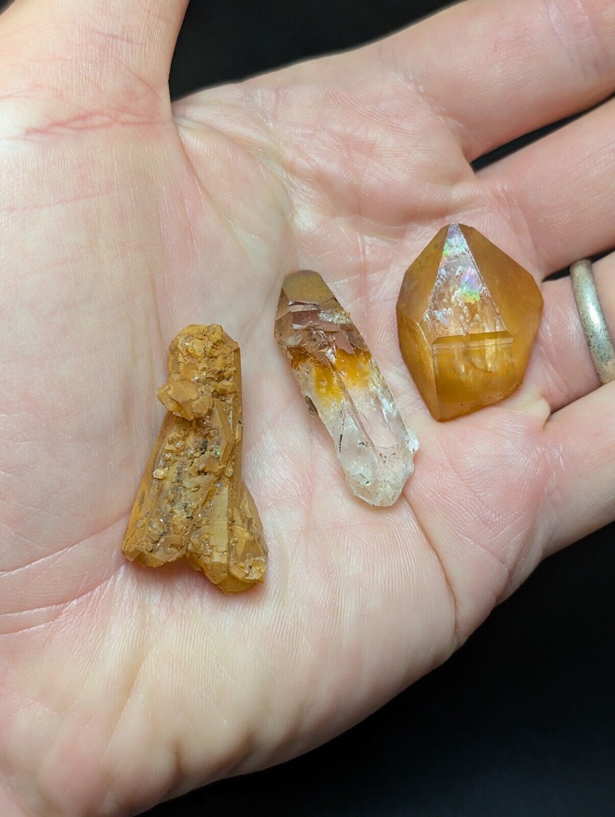 Set of 3 Arkansas Quartz Crystals w/ Natural Iridescence Unique & OOAK - Collectibles:Rocks Fossils Minerals:Crystals