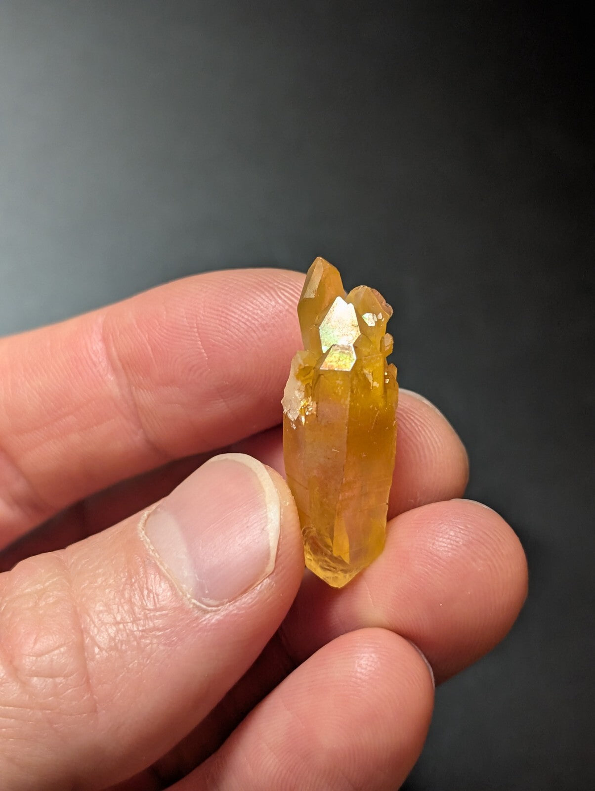 A translucent golden-yellow crystal cluster with sharp, faceted points and a natural, earthy texture.
