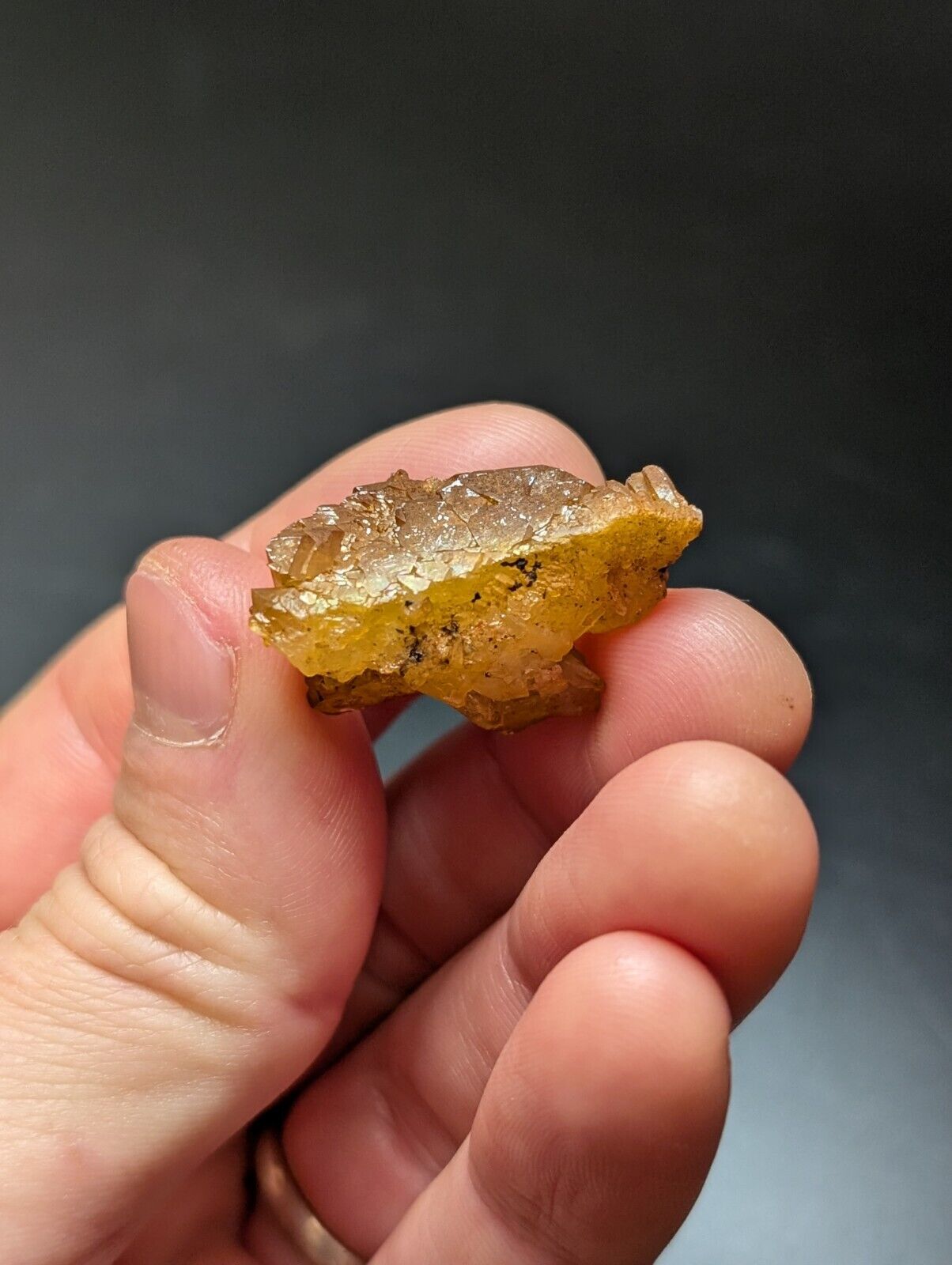 Translucent yellow and brown crystal formation.
