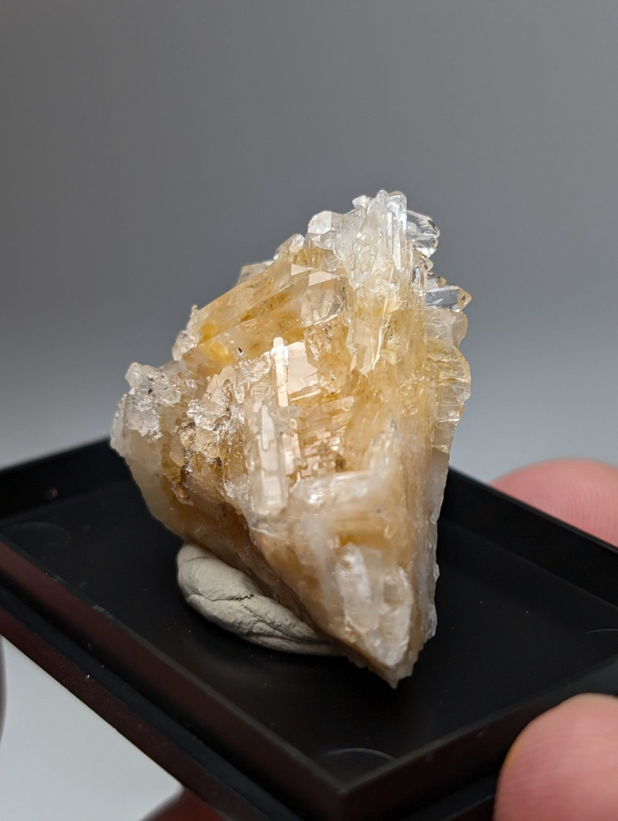 Solution quartz crystal cluster with translucent yellowish faceted crystals on a cloudy matrix from saline county arkansas