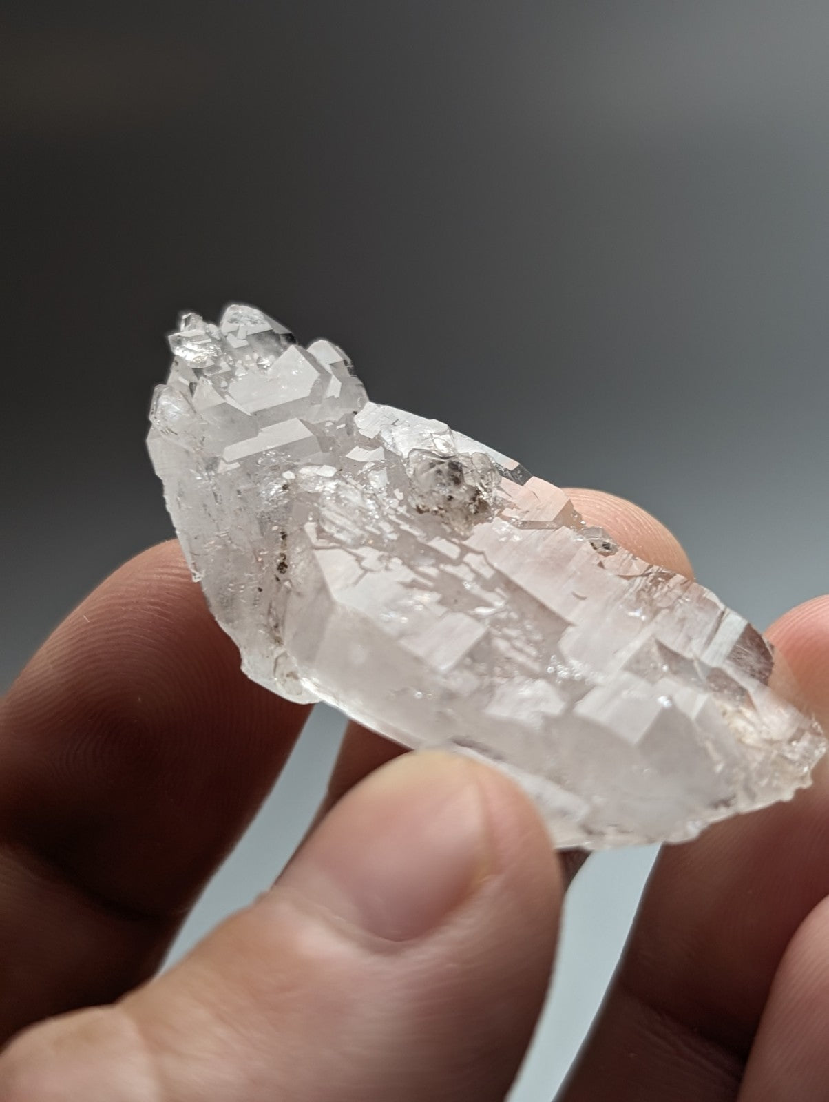 Unique double terminated floater quartz crystal cluster with sharp geometric facets translucent clear quartz from arkansas