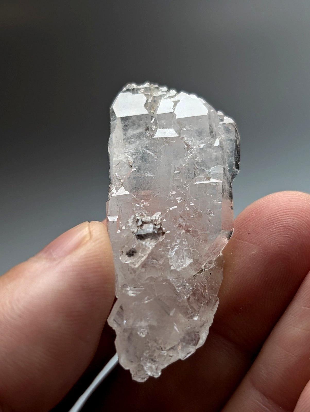 Unique double terminated floater quartz crystal cluster with clear translucent sharp geometric facets from arkansas usa