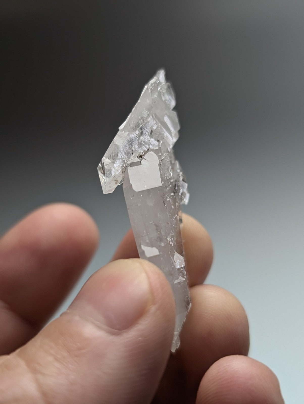 Unique double terminated floater quartz crystal from garland county arkansas with clear translucent quartz and internal inclusions