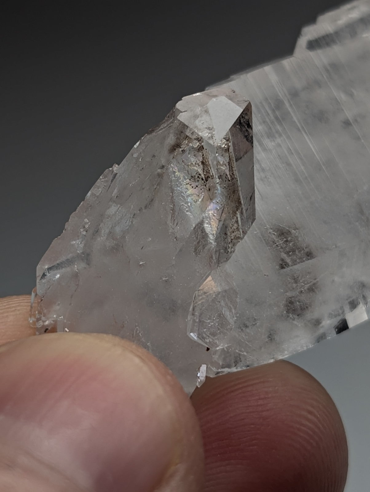 Unique double terminated floater quartz crystal from Arkansas with a translucent clear quartz sharp angular point