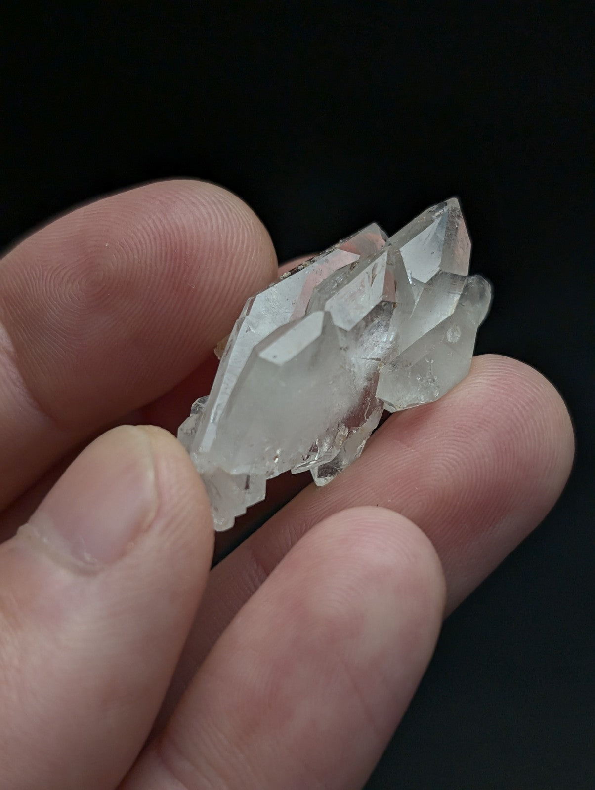 Unique double terminated floater quartz crystal cluster with clear translucent geometric facets from Arkansas