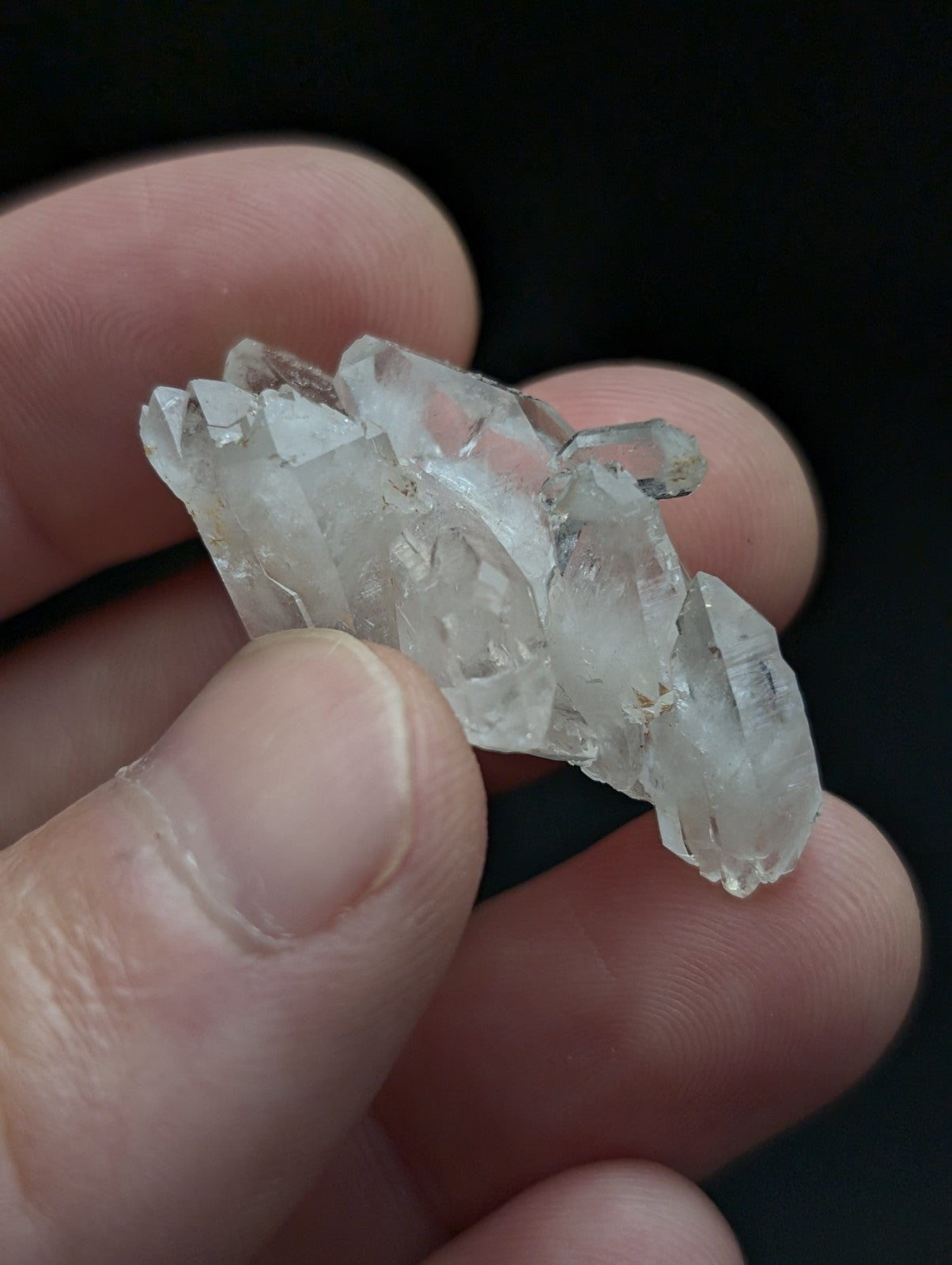 Unique double terminated floater quartz crystal cluster with clear translucent sharp faceted edges from arkansas