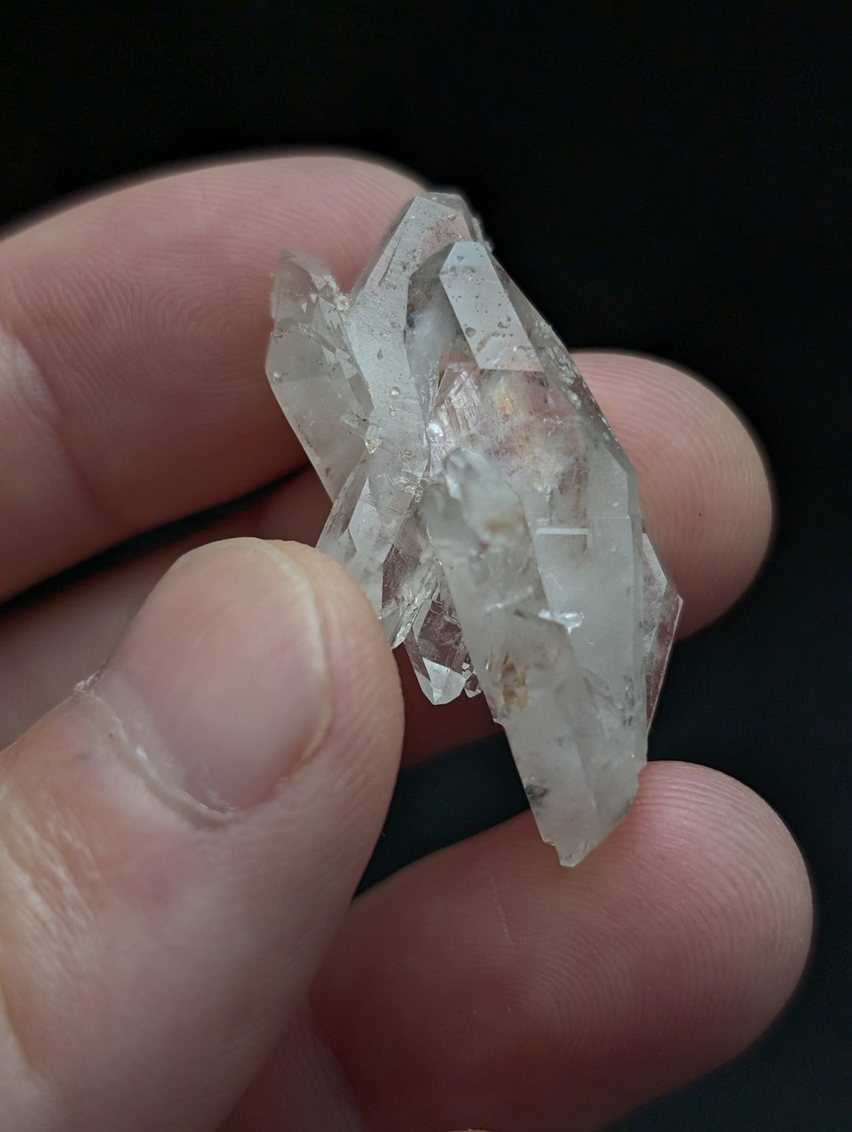 Unique double terminated floater quartz crystal cluster with clear translucent sharp facets from montgomery county arkansas