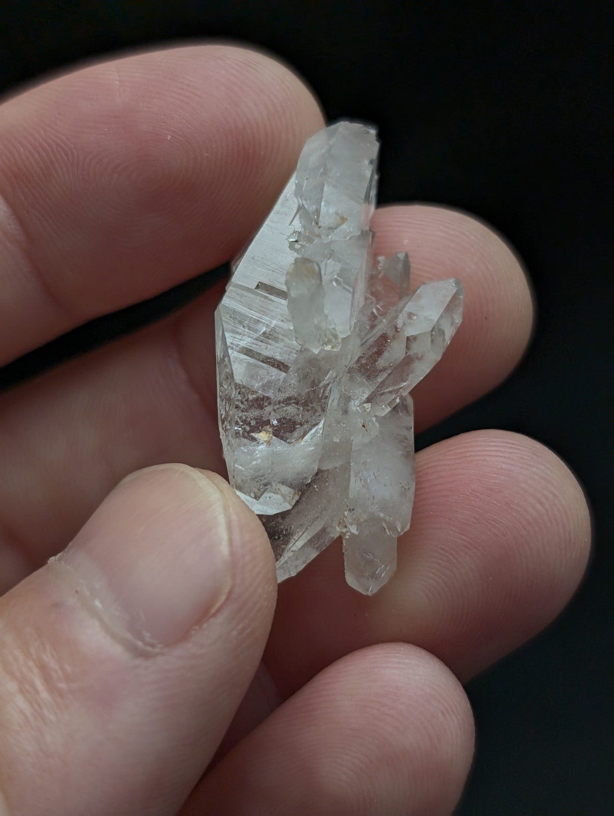 Unique double terminated floater quartz crystal cluster with clear translucent sharp angular facets from arkansas
