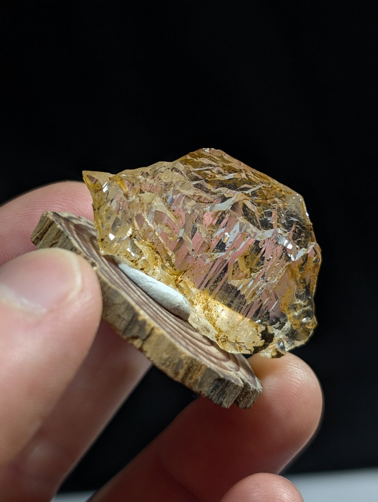 Unique etched quartz crystal point from Garland County Arkansas with translucent golden-yellow color and rough jagged surface