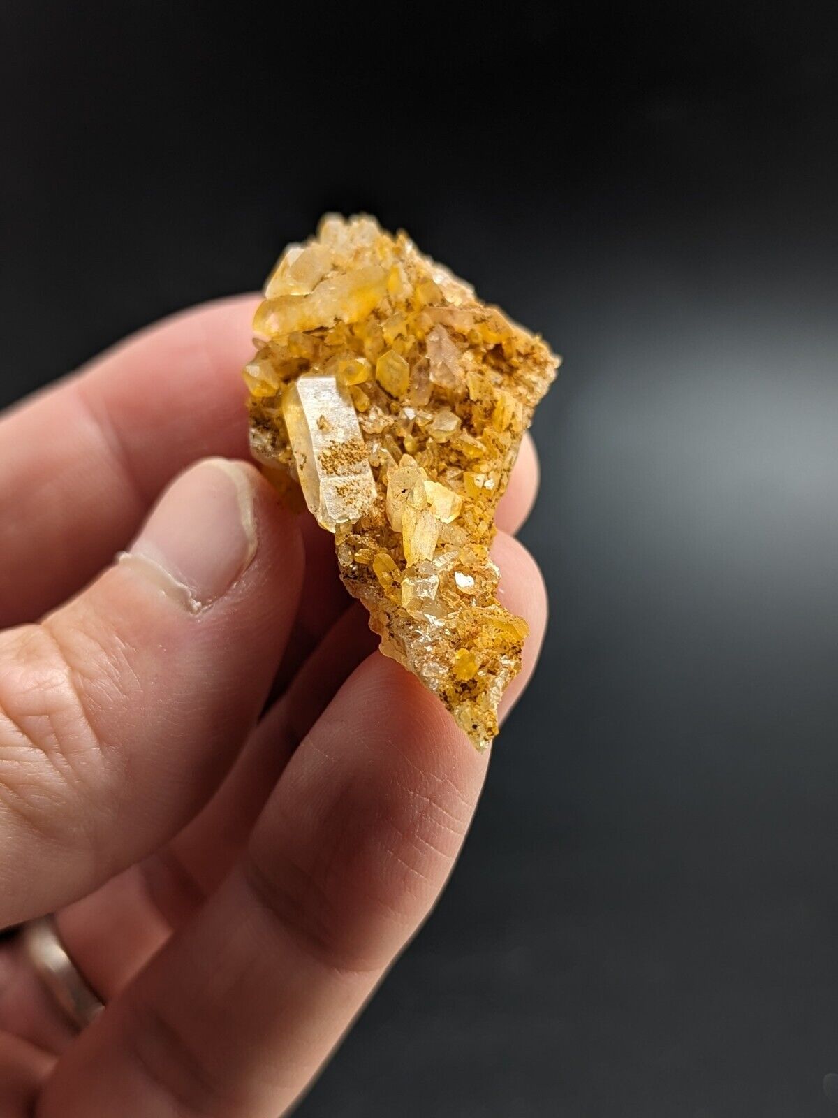 Cluster of yellow and clear crystals.