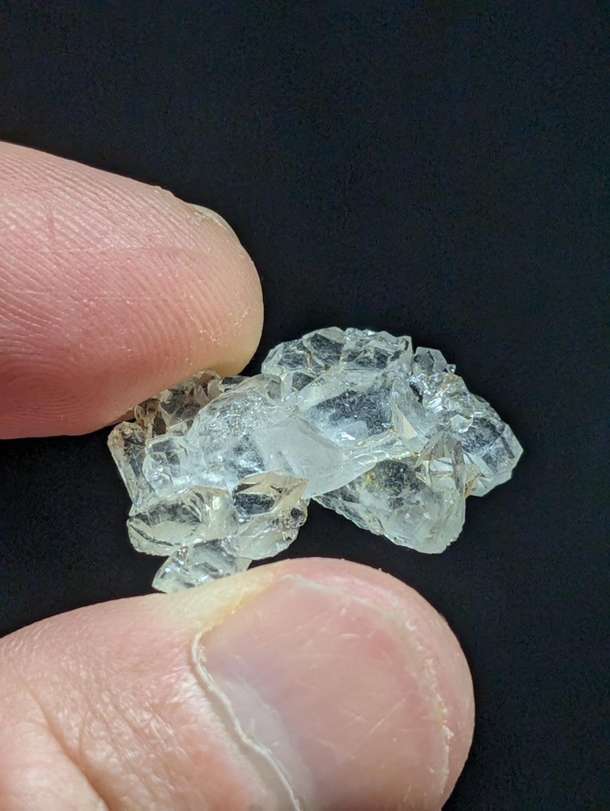 A cluster of translucent, crystalline fragments with sharp edges and a pale, glassy sheen.