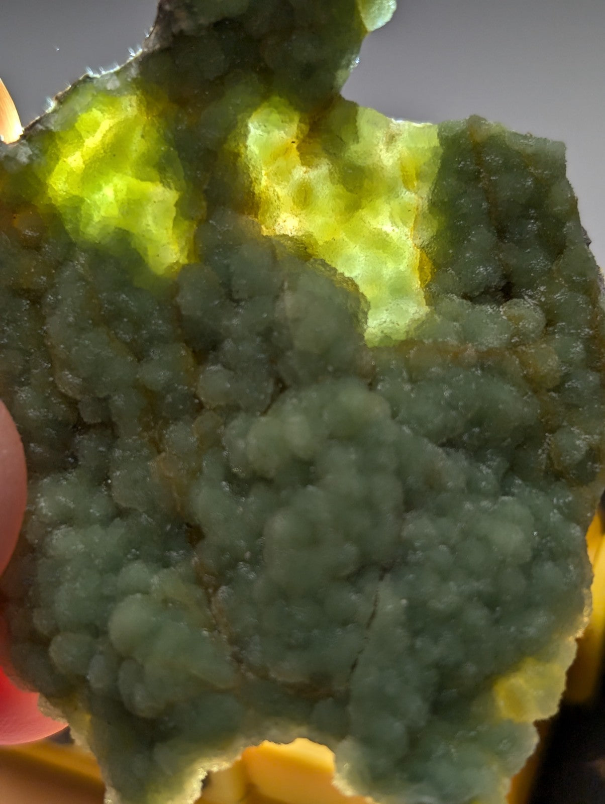 Unique wavellite cluster with vibrant green and yellow crystalline textured surface from mauldin mountain arkansas usa