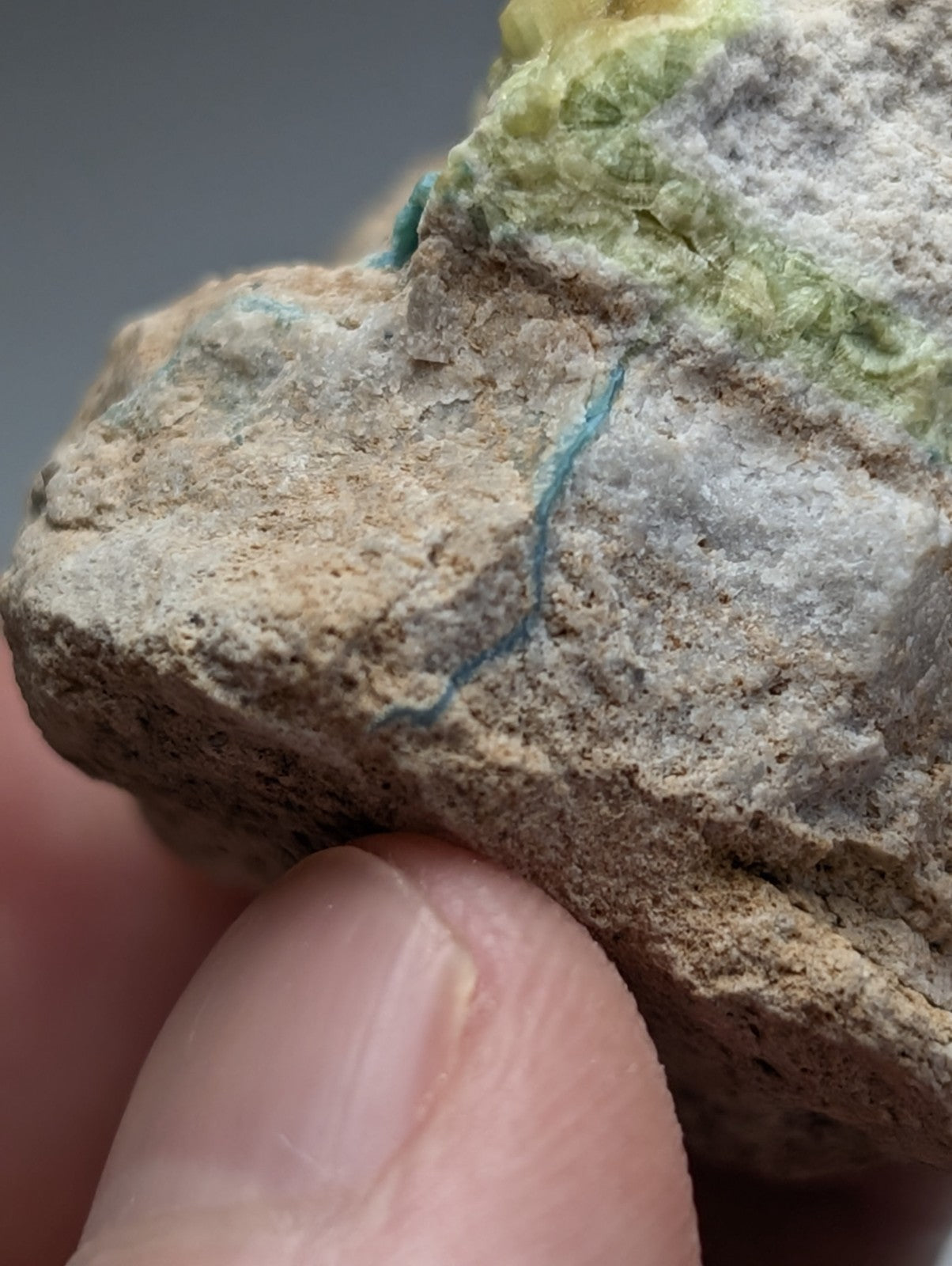 Unique wavellite rock with green and blue mineral veins near turquoise old stock from garland county arkansas