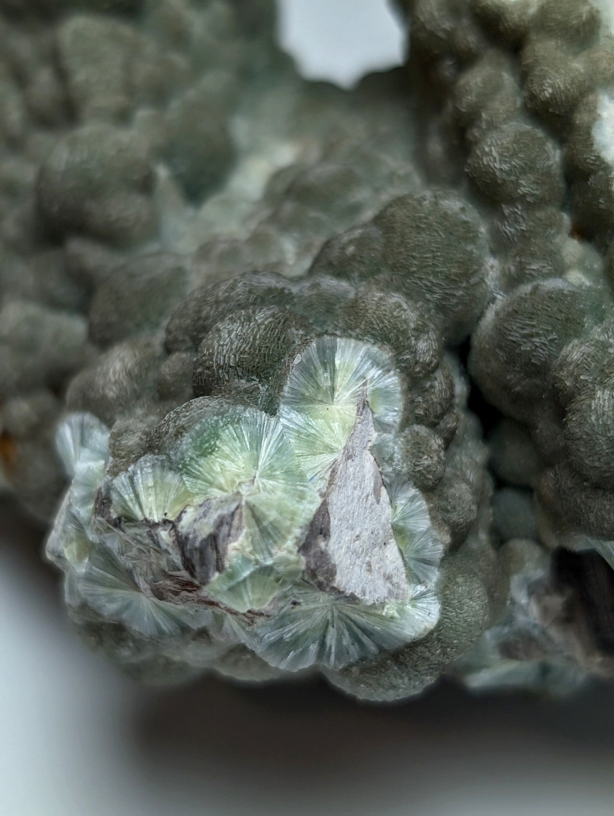 Uv reactive green wavellite cluster with translucent pale green radial crystalline formations from mauldin mountain arkansas usa