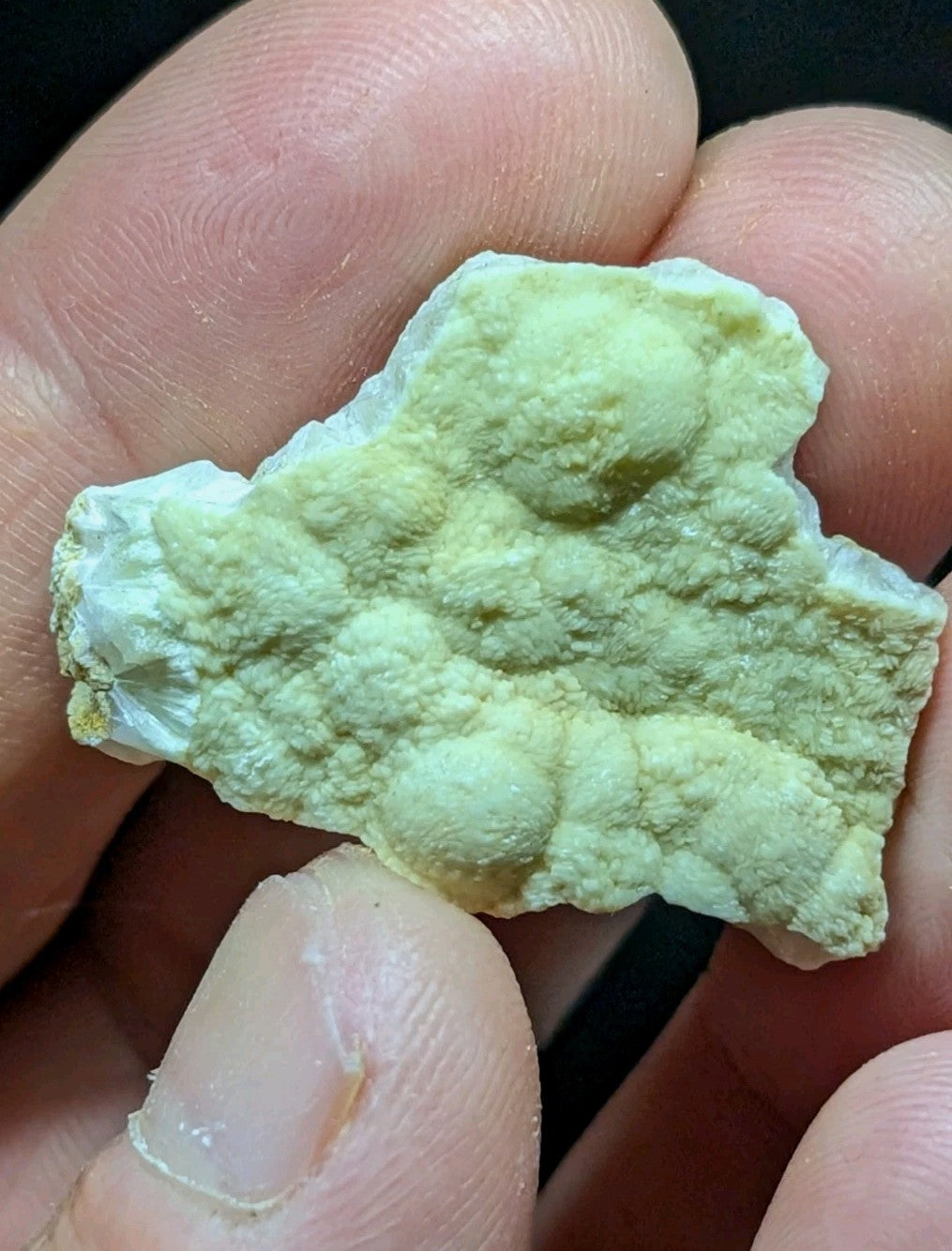A pale yellow, textured mineral specimen with rounded nodules and a rough surface.