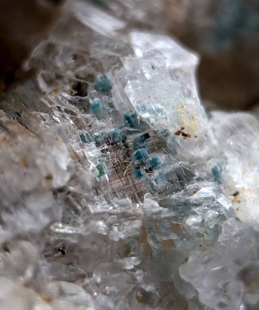 Very rare aurichalcite and selenite crystal cluster with teal mineral inclusions from red cloud mine arkansas