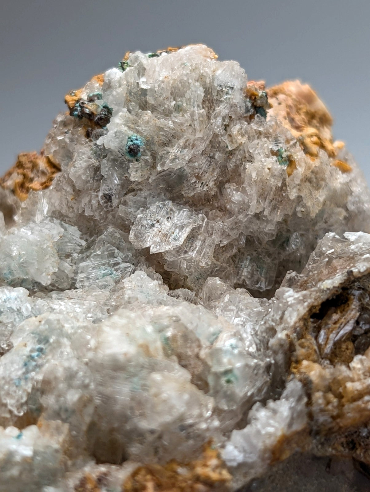 Very rare aurichalcite and selenite mineral with turquoise inclusions on brown matrix from red cloud mine arkansas